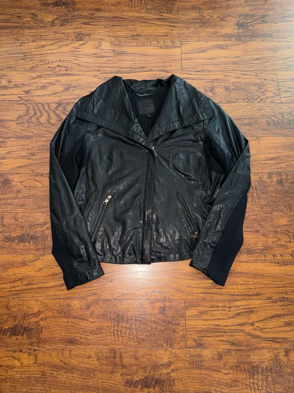 Banana Republic Black Genuine Leather Moto Jacket with Knit Panels Size L